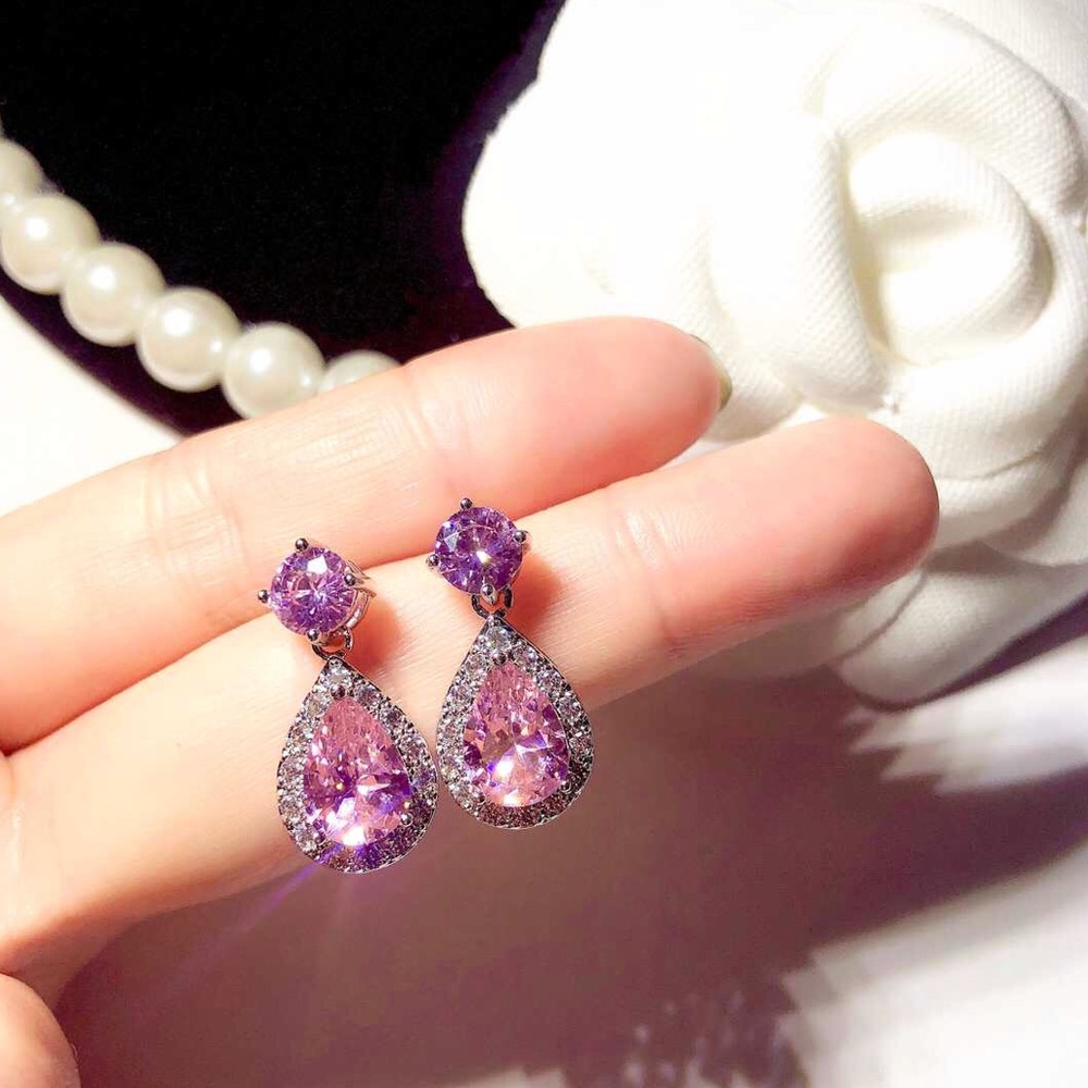 Pink Teardrop Wedding Earrings. Gift for her. Clearance